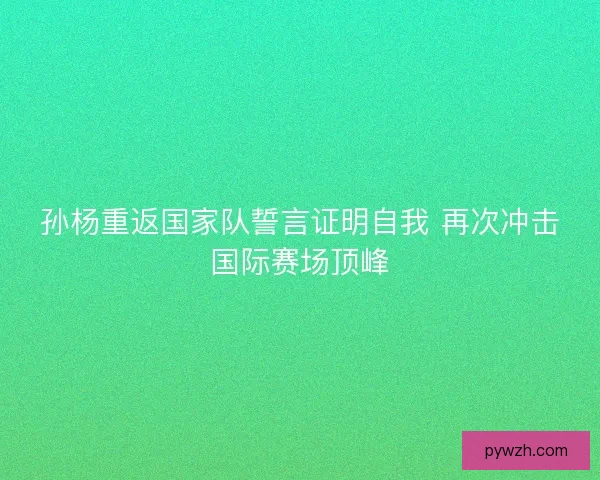 孙杨重返国家队誓言证明自我 再次冲击国际赛场顶峰